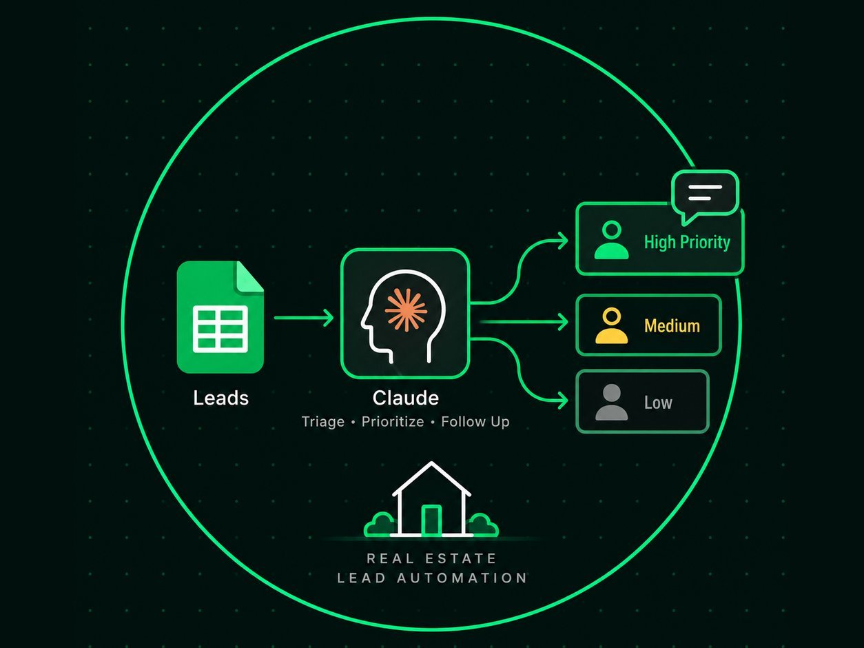 Diagram — Claude Skill reads the Leads and Inventory sheet tabs, scores leads, and drafts follow-ups
